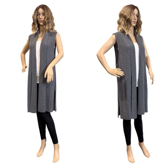 Halogen Gray Long Sweater Cardigan Vest with Open Front and Shawl Collar - Picture 4 of 8